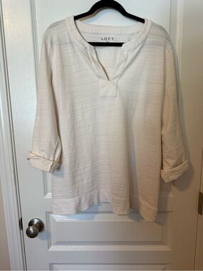 LOFT Cream Split-Neck Roll-Sleeve Tunic
